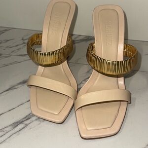 SCHUTZ Nude and Gold Heeled Sandals